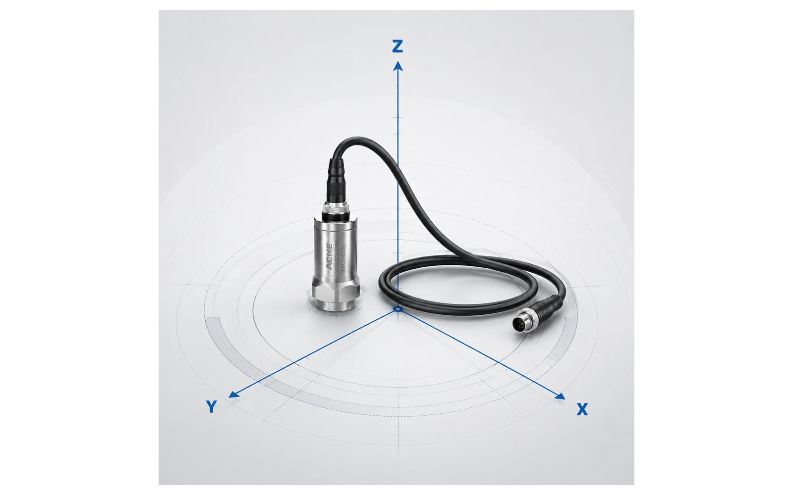 PyXis triaxial vibration sensor with correctly aligned X, Y and Z measurement axes