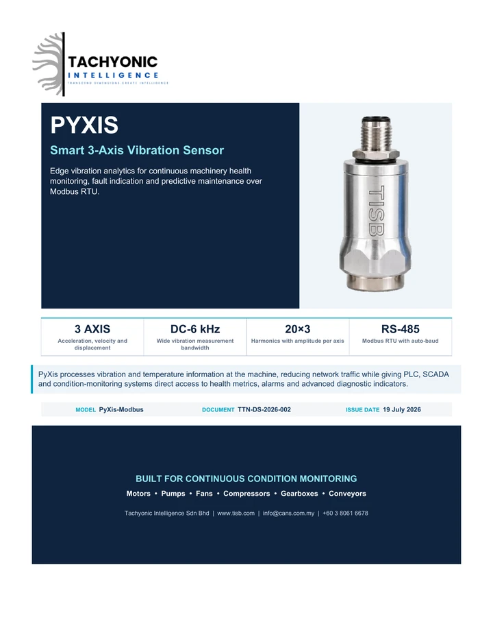 Cover of the PyXis Smart 3-Axis Vibration Sensor datasheet