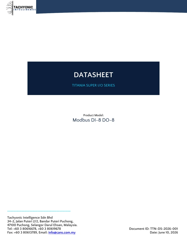 Titania Modbus DI-8 DO-8 datasheet cover
