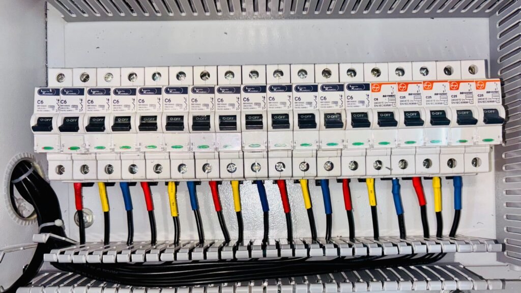 Industrial control panel with circuit protection and colour-coded wiring for Titania remote I/O power planning